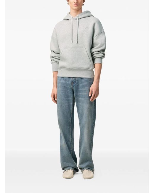 AMI Gray Ami De Coeur Cotton Hoodie for men
