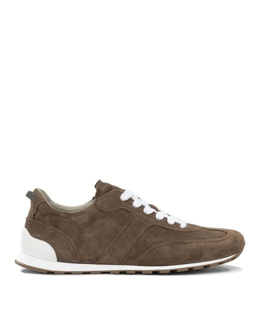 Brunello Cucinelli Brown "Shiny Loops" Low-Top Sneakers