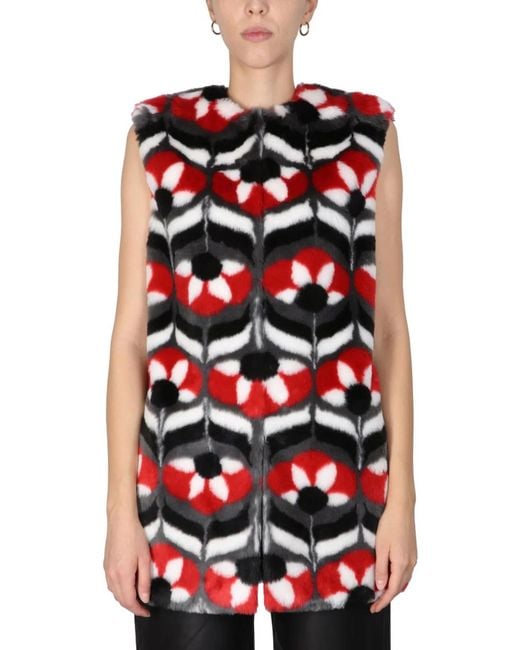 Boutique Moschino Red Faux Fur Vest