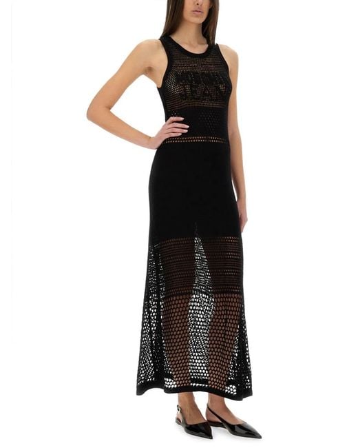 Moschino Black Mesh Dress With Logo