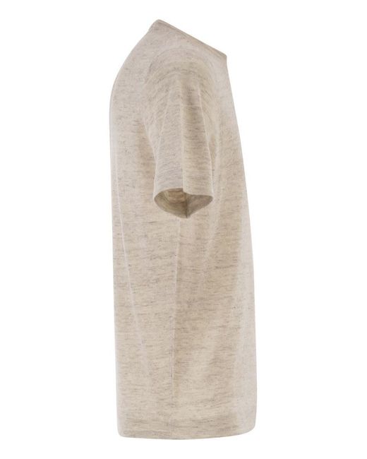 Brunello Cucinelli White Linen And Cotton Crew Neck T-Shirt for men