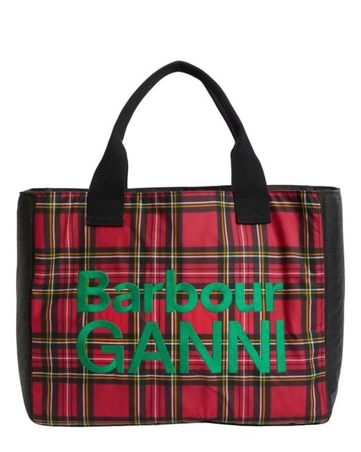 Barbour Red Tartan Pattern Top Zip Bag