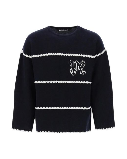 Palm Angels Black Knit Wool Blend Pullover for men