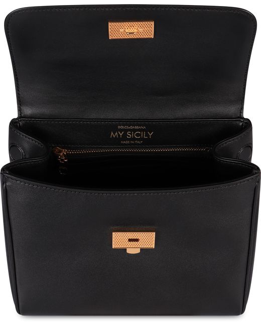 Dolce & Gabbana Black Dolce & Gabbana Medium My Sicily Structured Leather Handbag