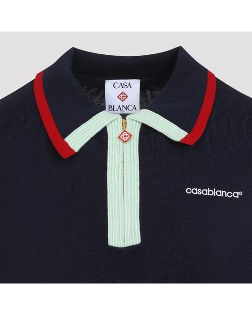 Casablanca Blue Short-Sleeve Knitted Track Polo for men