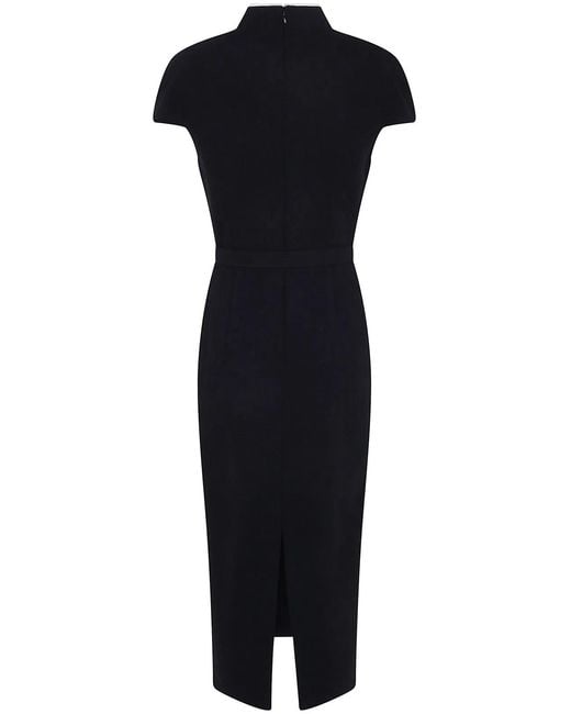 Self-Portrait Black Wool Crepe Midi Dress
