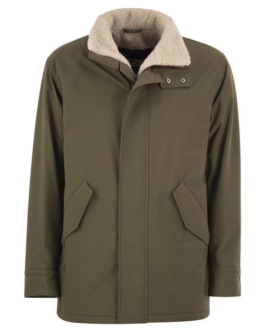 Herno Green Soft Shell Coat With Shearling-Effect Lining for men