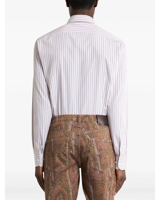 Etro White Striped Pring Roma Logo Shirt for men
