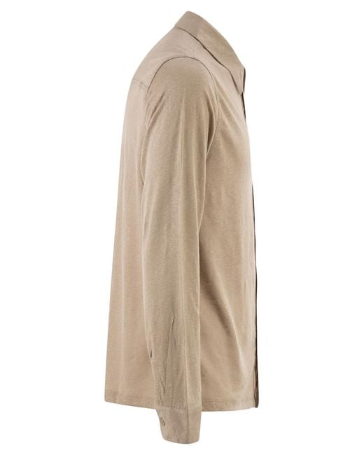 Majestic Natural Stretch Linen Shirt With Front Button Fastening for men