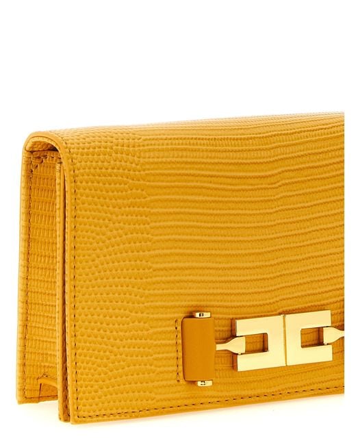 Elisabetta Franchi Yellow Lizard Print Crossbody Bag
