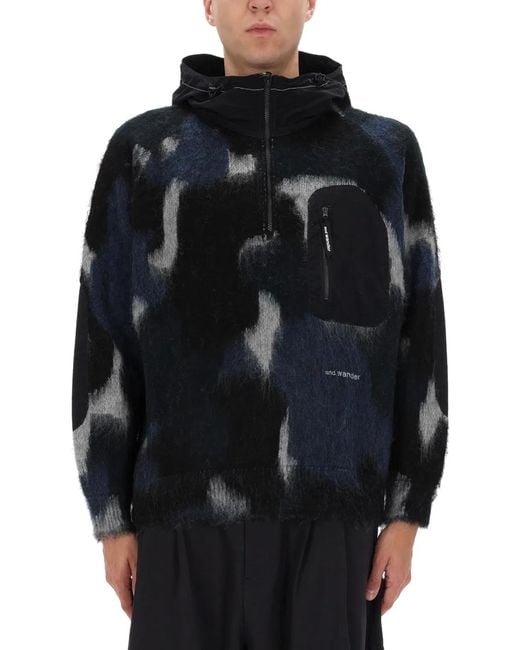 And Wander Black Zipper Hooded Sweater for men