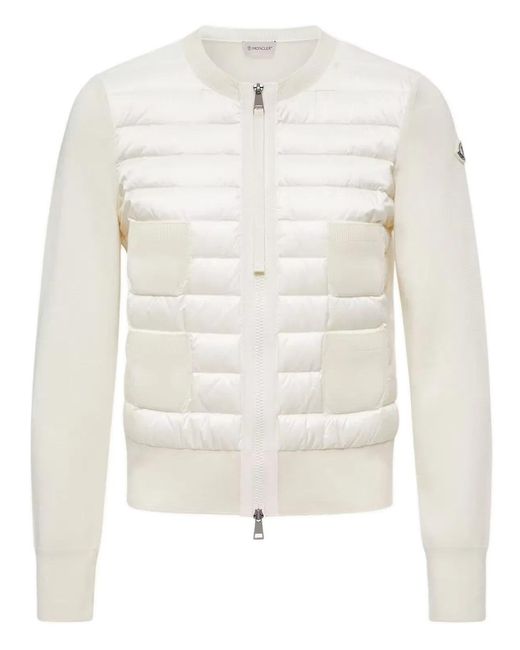 Moncler White Wool And Nylon Padded Cardigan