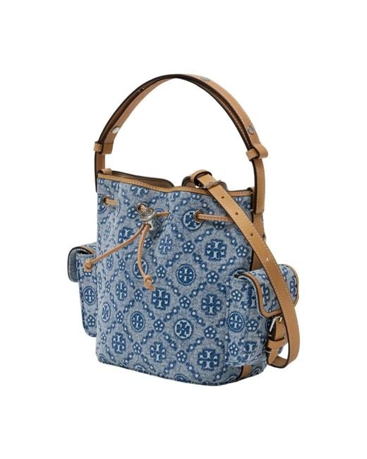 Tory Burch Blue Tmonogram Bucket Bag