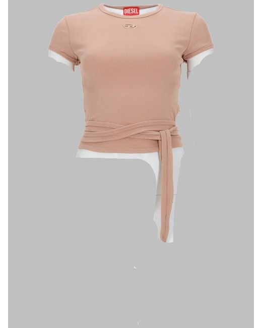 DIESEL White T-Shirt A Costine Con Lacci