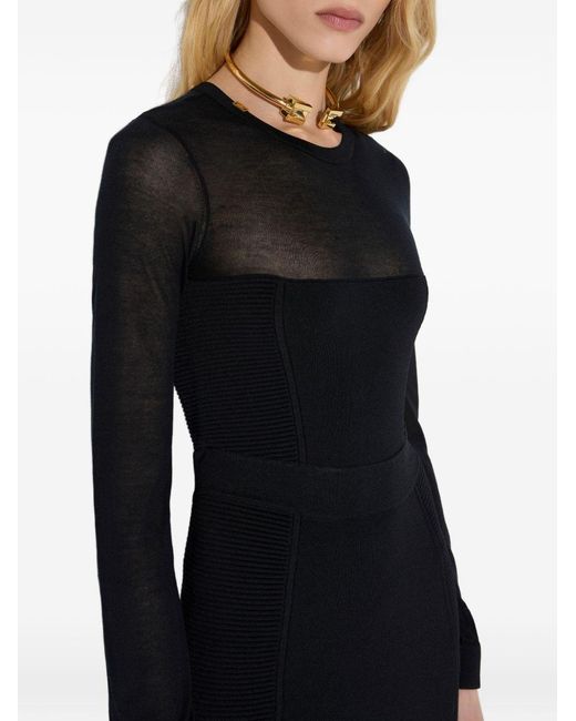 Elisabetta Franchi Blue Ribbed Jacquard Midi Dress