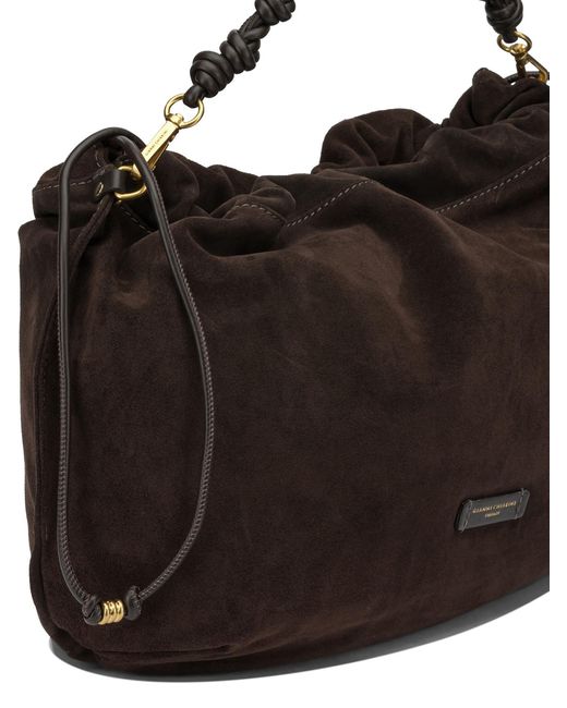 Gianni Chiarini Black Cow Leather Polyester Polyurethane Cotton Shoulder Bags