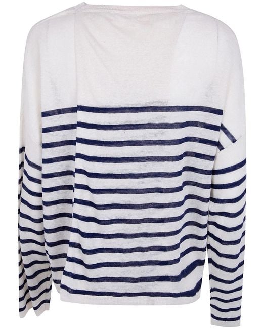 Majestic Blue Oversized Linen 100 Stripes T-Shirt