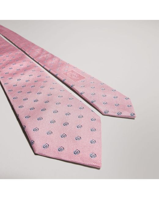 Gucci Pink Silk Jacquard Tie With Double G for men