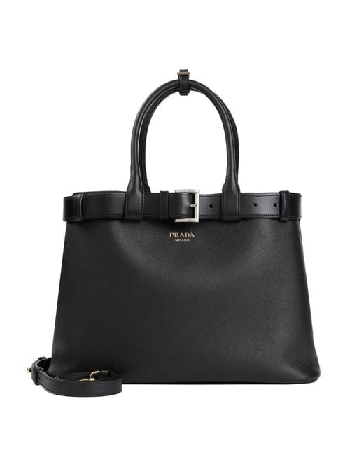 Prada Black Leather Buckle Large Handbag