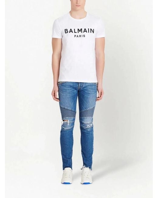 Balmain White Printed T-Shirt Straight Fi for men