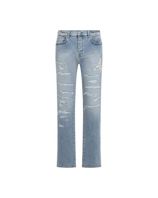 Amiri Blue Worn Slate Cotton Repaired Slim Jeans for men