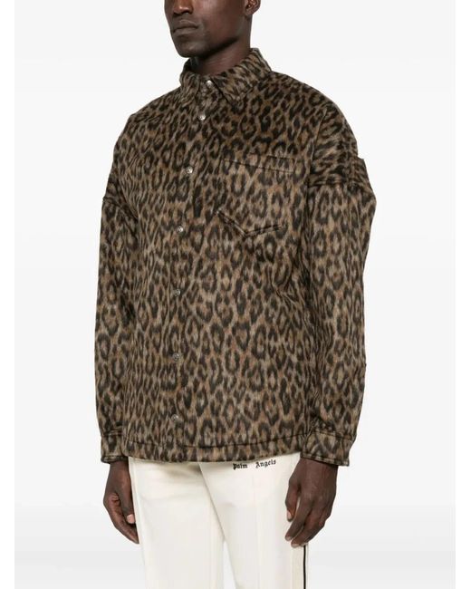 Palm Angels Brown "Classic Logo Animalier" Overshirt for men