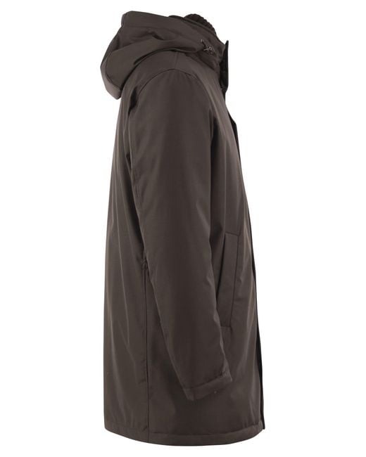 Herno Black Hooded Parka With Knitted Inner Collar for men