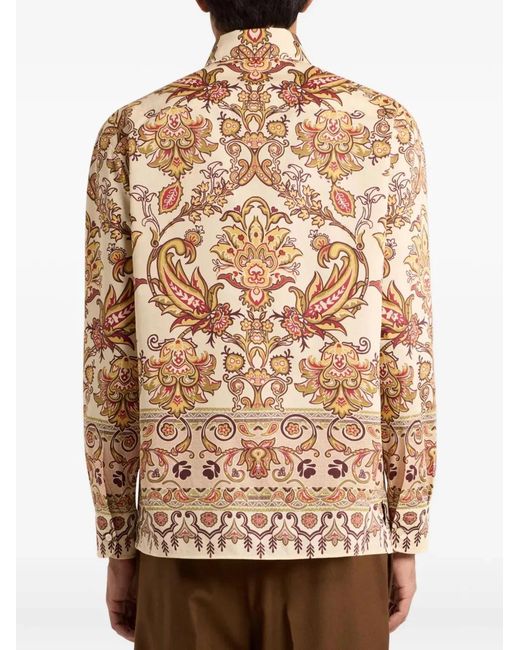 Etro Pink Paisley Print Cotton Shirt for men