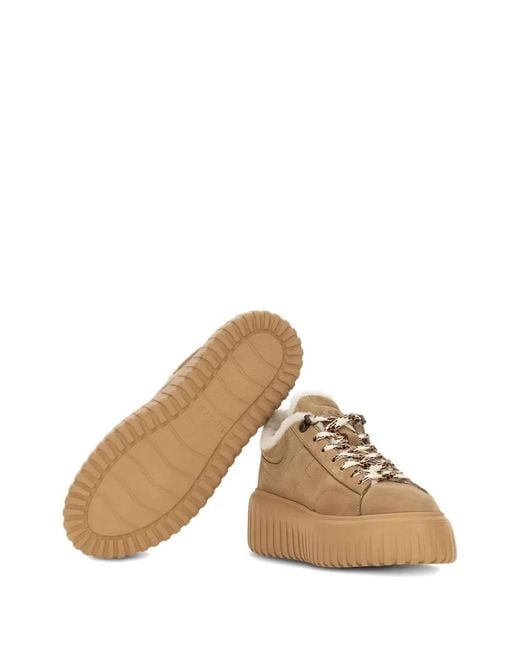 Hogan Natural H-Stripes Suede Sneakers With Shearling Lining