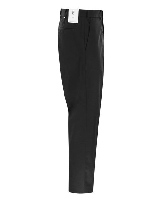 PT01 Black Wool Tailored Slimfit Trousers for men