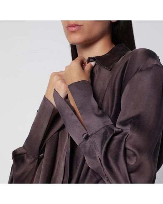ANDAMANE Red Deep Neckline Rouge Noir Satin Shirt