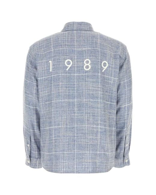 1989 STUDIO Blue Embroidered Flanel Shirt Camicie for men