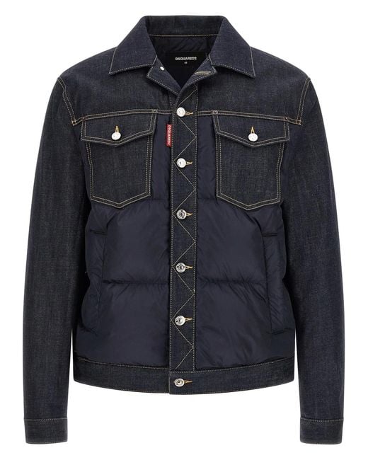 DSquared² Blue Padded 'Hybrid' Trucker Jacket for men