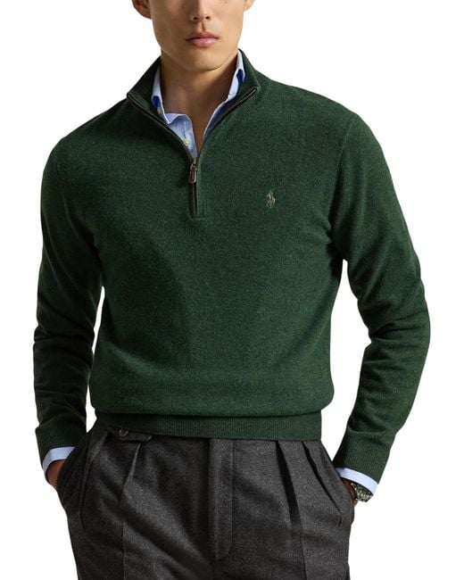 Polo Ralph Lauren Green Pony-Embroidered Quarter-Zip Sweater for men