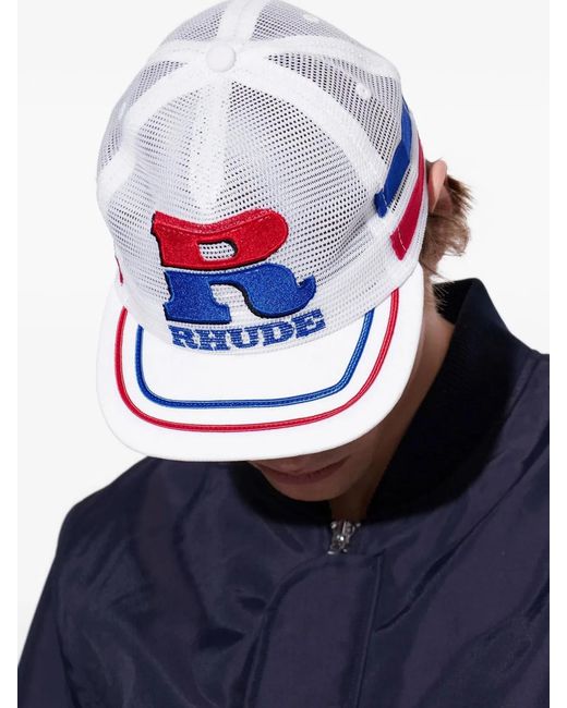Rhude White Split Petrol Mesh Trucker Hat for men