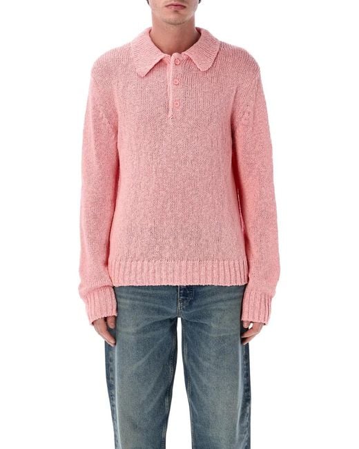 sunflower Red Cotton Linen Polo Sweater for men