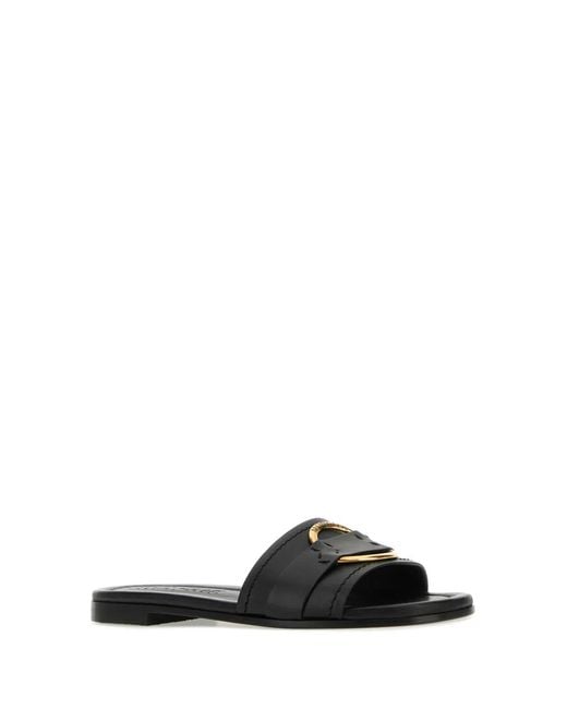 Moncler Black Leather Bell Slippers