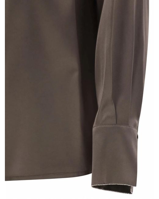 Peserico Brown Stretch Silk Shirt With Concealed Button Fastening