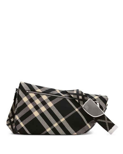 Burberry Black Embroidered Fabric Shield Crossbody Bag for men