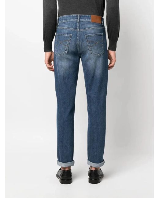 Brunello Cucinelli Blue Traditional Fit Five-Pocket Trousers for men
