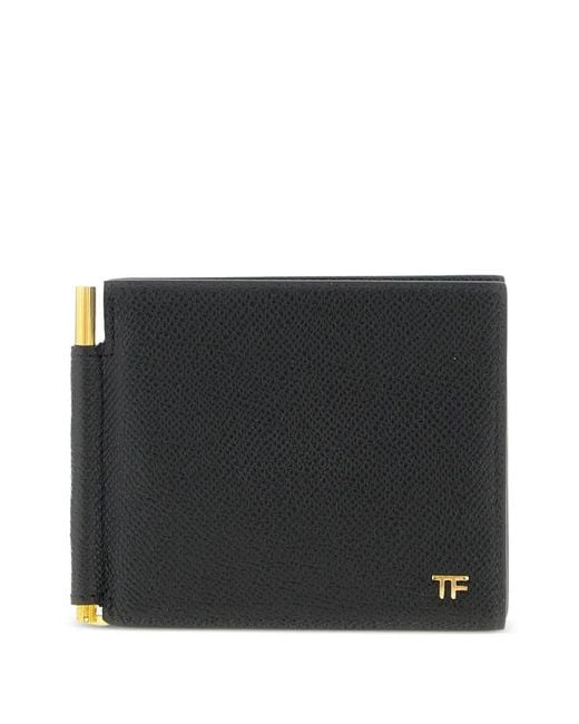 Tom Ford Black Grained Leather Money Clip Wallet for men