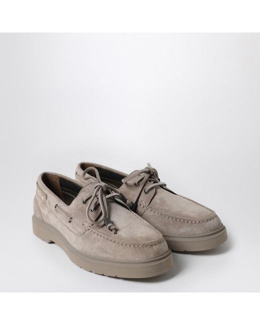 Brunello Cucinelli Gray Taupe Suede Boat Loafer
