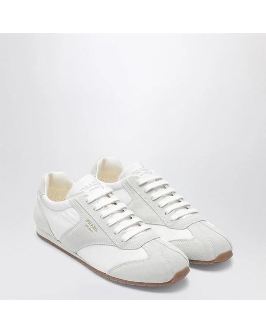 Prada White Fabric And Suede Sneakers for men