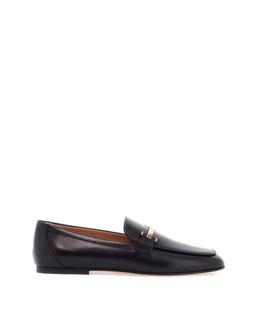 Tod's Black Branded Metal Bar Leather Loafers