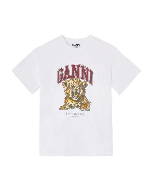 Ganni White Beaded Tiger T-Shirt