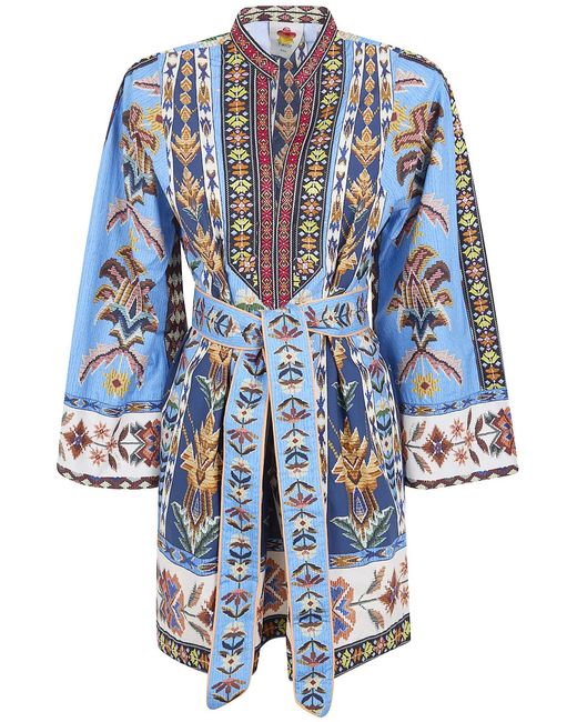 Farm Rio Blue Embroidered Tapestry Mini Dress