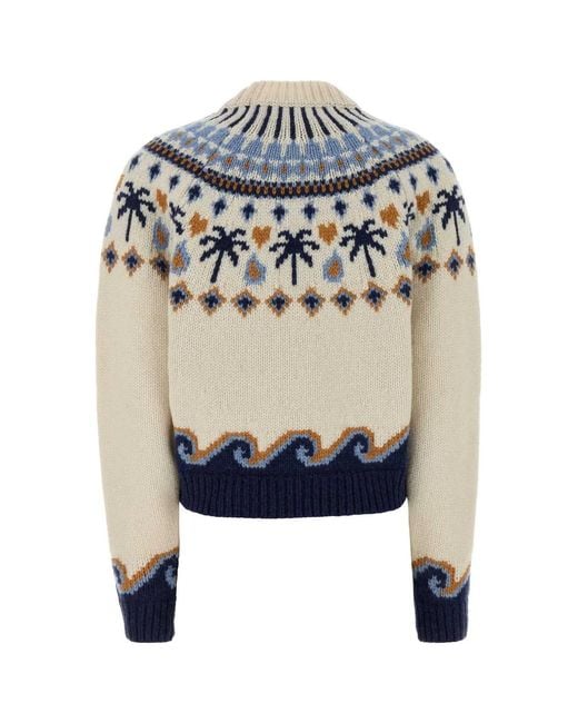 Alanui Blue Embroidered Virgin Wool Sweet Winter Sweater