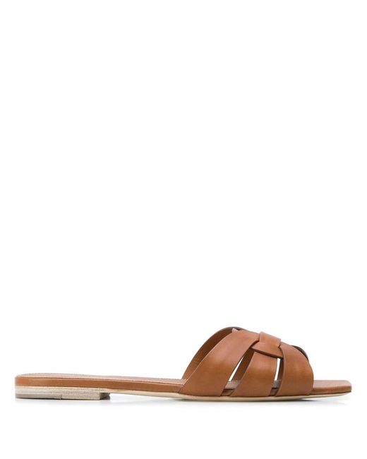 Saint Laurent Brown Leather Tribute Flats
