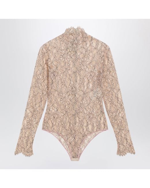 Valentino Natural Nude Rebrodé Lace Bodysuit