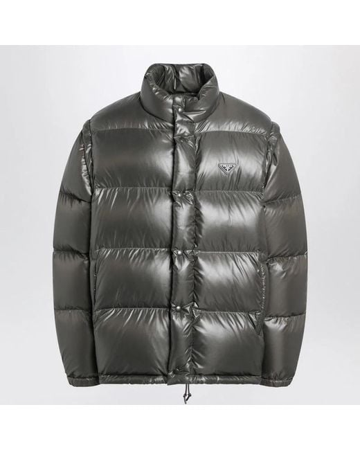 Prada Gray Camouflage Re-Nylon Down Jacket for men